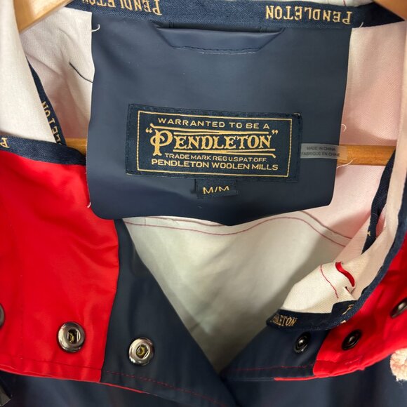 Pendleton Seaside Waterproof Slicker Hooded Raincoat Striped Red Navy Womens M - Picture 4 of 5